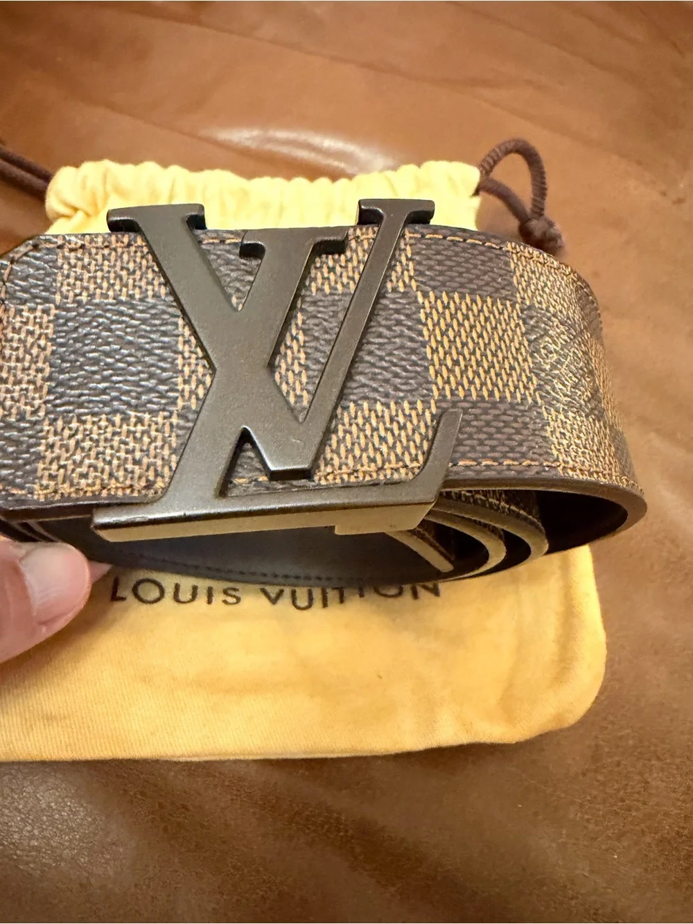 Louis Vuitton Brown Damier Ebene Canvas LV Logo Buckle Belt
